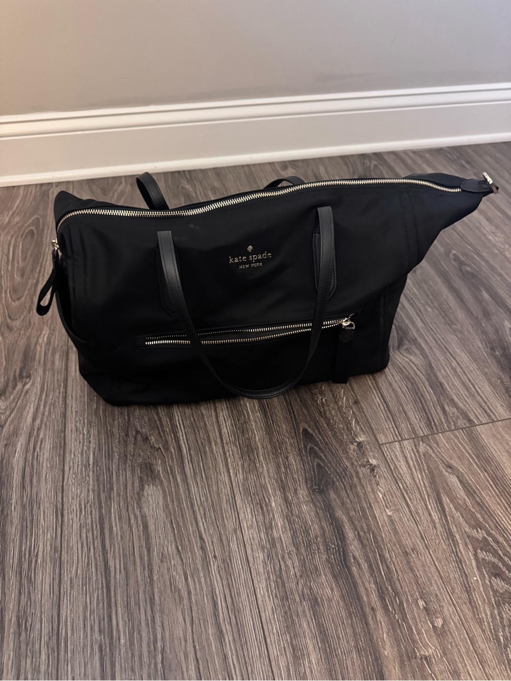 kate spade Black Nylon Duffel Weekender Bag with Gold Hardware